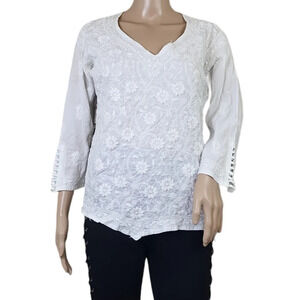 Lido White Floral Embroidered Bell Sleeve Blouse